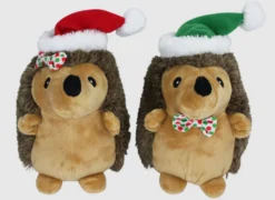 Christmas Holiday Hedgehog Dog Toy with Santa Hat & Bowtie or Bow Grunts